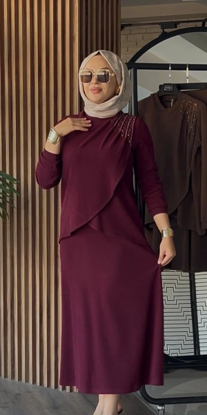 MODAL ŞARDONLUETEK TUNİK TAKIM - Bordo