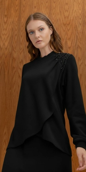 MODAL ŞARDONLUETEK TUNİK TAKIM - Siyah