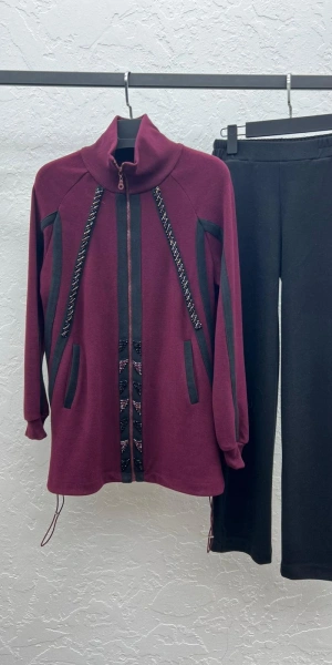 ŞARDONLU MODAL CEKET PANTOLON TAKIM - Bordo/Siyah