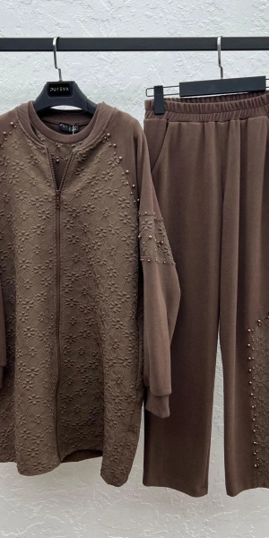 MODAL JAKAR TUNİK KAP PANTOLON TAKIM - Çikolata