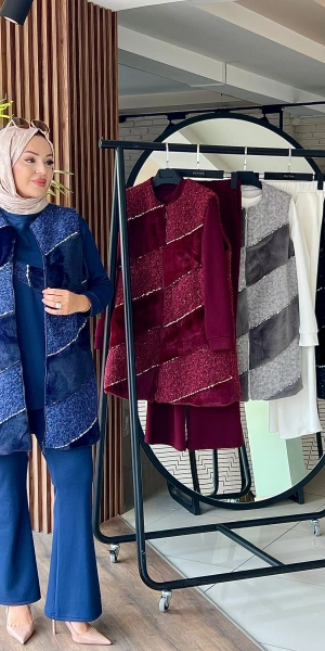 ANGORA YELEK & MODAL TUNİK PANTOLON TAKIM - Lacivert