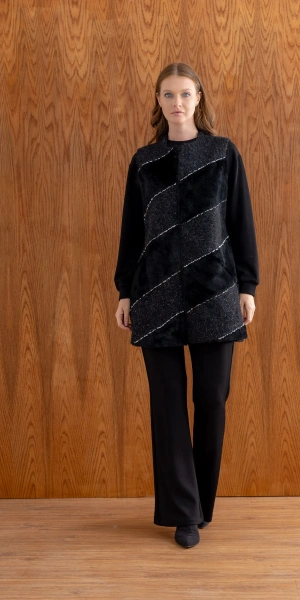 ANGORA YELEK & MODAL TUNİK PANTOLON TAKIM - Siyah