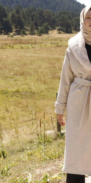 FRANSIZ BOY KÜRKLÜ KAŞE KABAN - Kum