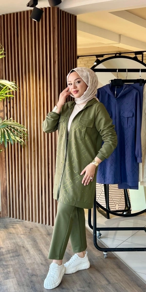 İTHAL TAŞLI TUNİK PANTOLON TAKIM - Haki