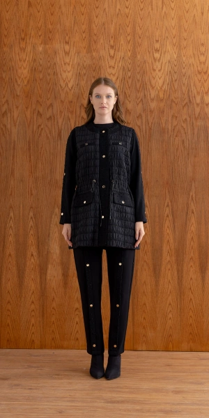 KAPİTONE PUFY YELEK & MODAL TUNİK PANTOLON TAKIM ZIMBALI - Siyah