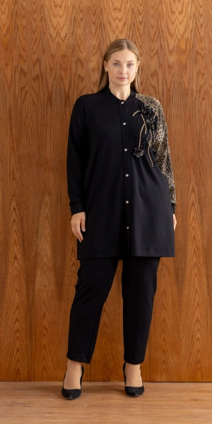 MODAL LEOPAR KAP PANTOLON TAKIM - Siyah
