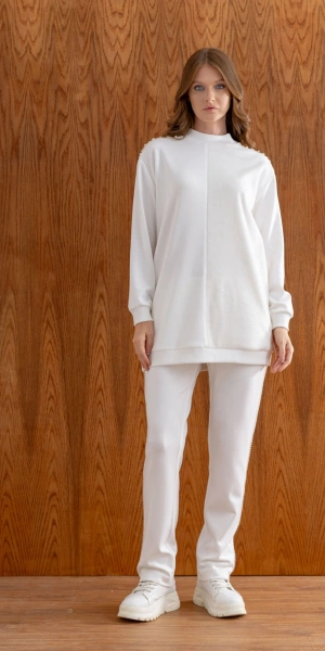 MODAL PELUŞ TUNİK PANTOLON TAKIM - Ekru