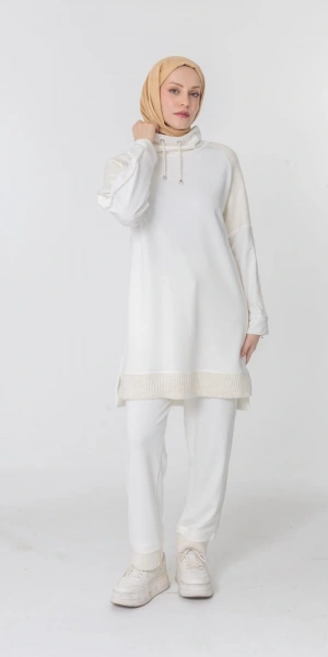 MODAL TRİKO KONBİNLİ TUNİK PANTOLON TAKIM - Ekru