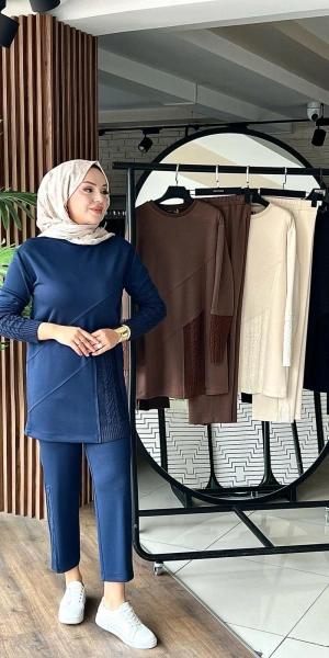 MODAL TRİKO KONBİNLİ TUNİK PANTOLON TAKIM - Lacivert