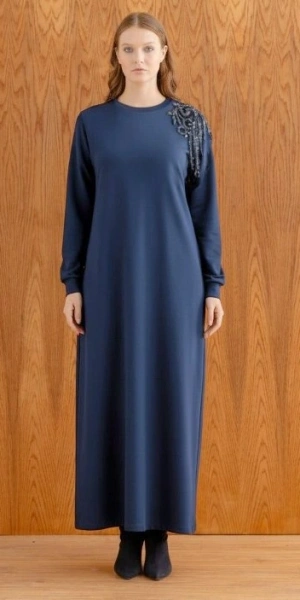 ŞARDONLU MODAL ELBİSE - Lacivert