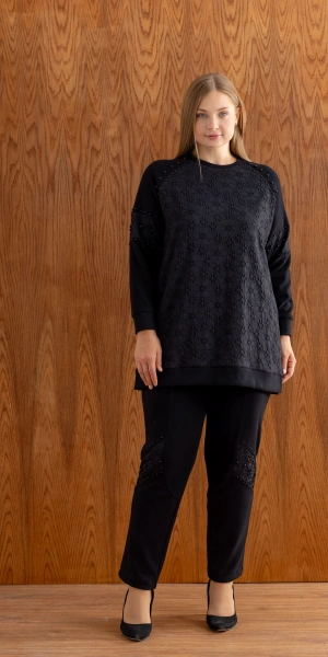 ŞARDONLU MODAL JAKAR TUNİK PANTOLON TAKIM - Siyah