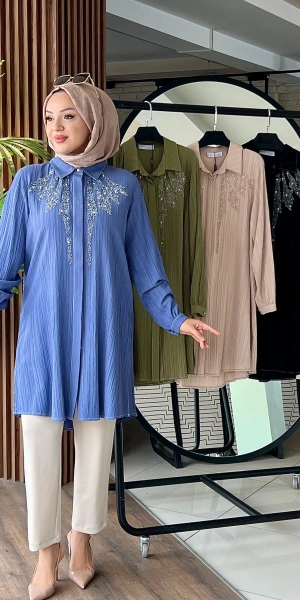 VİSKON TAŞLI TUNİK - Mavi