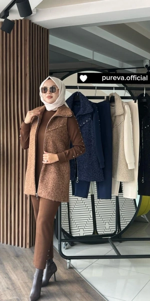 ZIMBALI YÜN YELEK & MODAL ÜÇLÜ TAKIM - Kahverengi