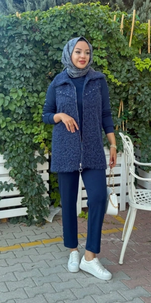 ZIMBALI YÜN YELEK & MODAL ÜÇLÜ TAKIM - Lacivert