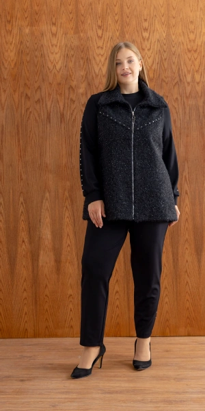 ZIMBALI YÜN YELEK & MODAL ÜÇLÜ TAKIM - Siyah