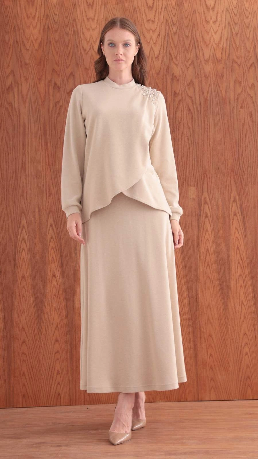 MODAL ŞARDONLUETEK TUNİK TAKIM - Bej