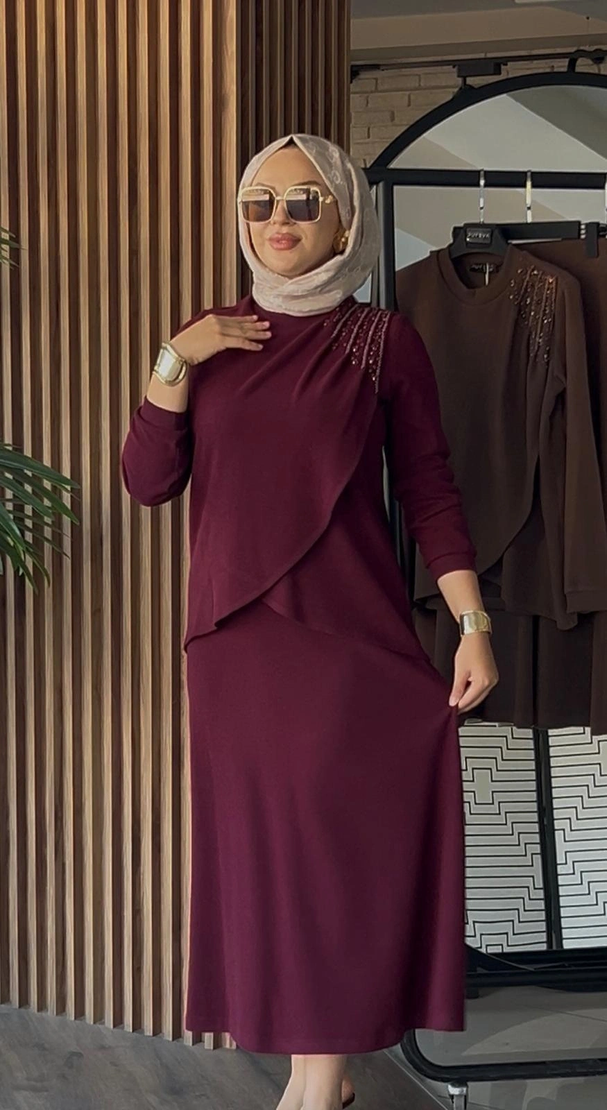 MODAL ŞARDONLUETEK TUNİK TAKIM - Bordo