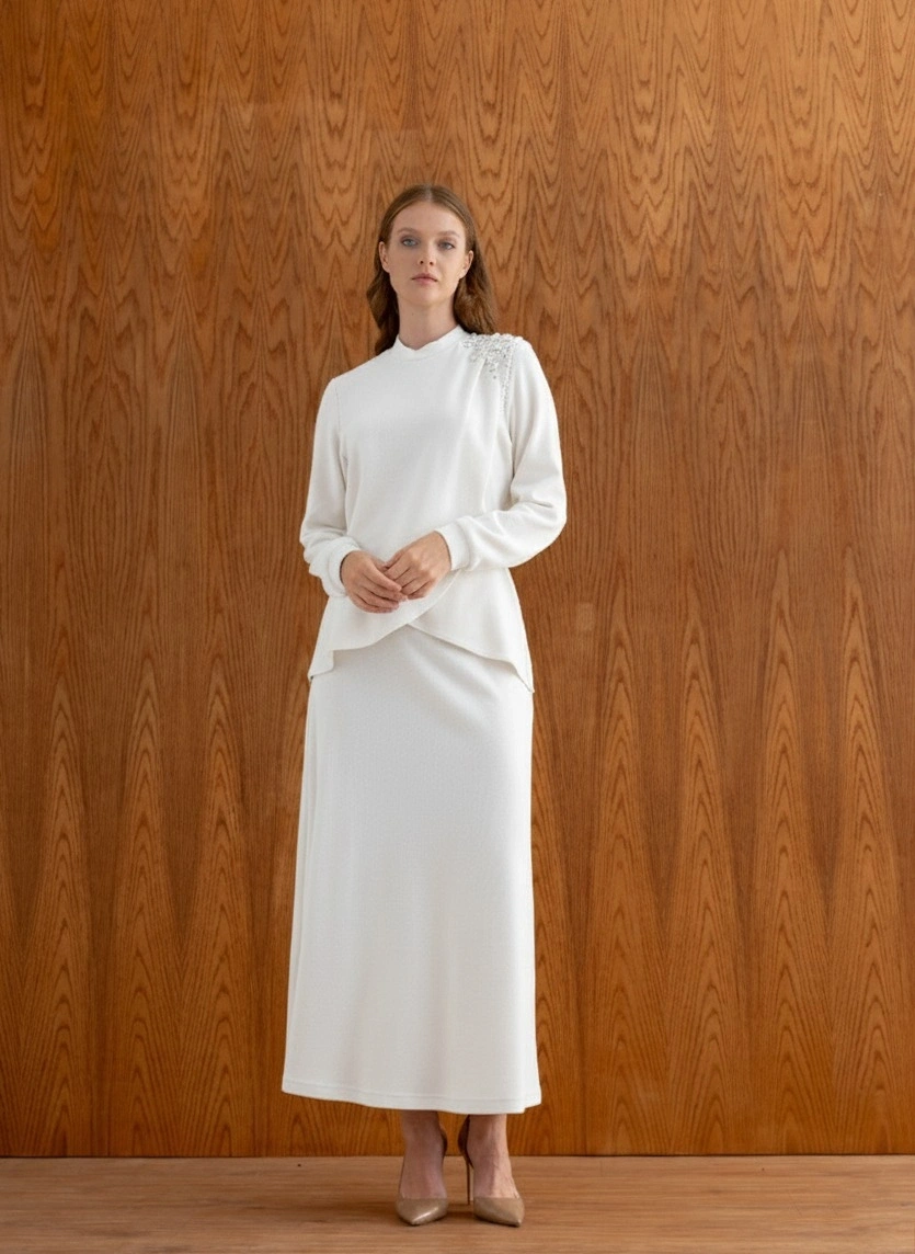 MODAL ŞARDONLUETEK TUNİK TAKIM - Ekru