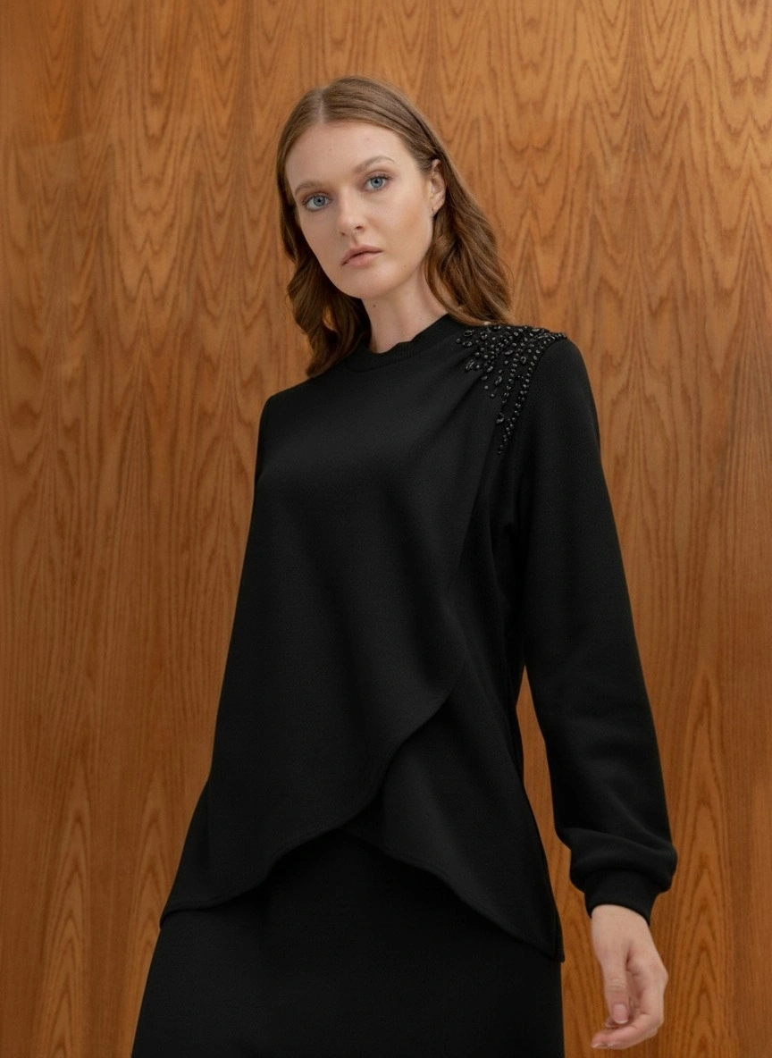 MODAL ŞARDONLUETEK TUNİK TAKIM - Siyah