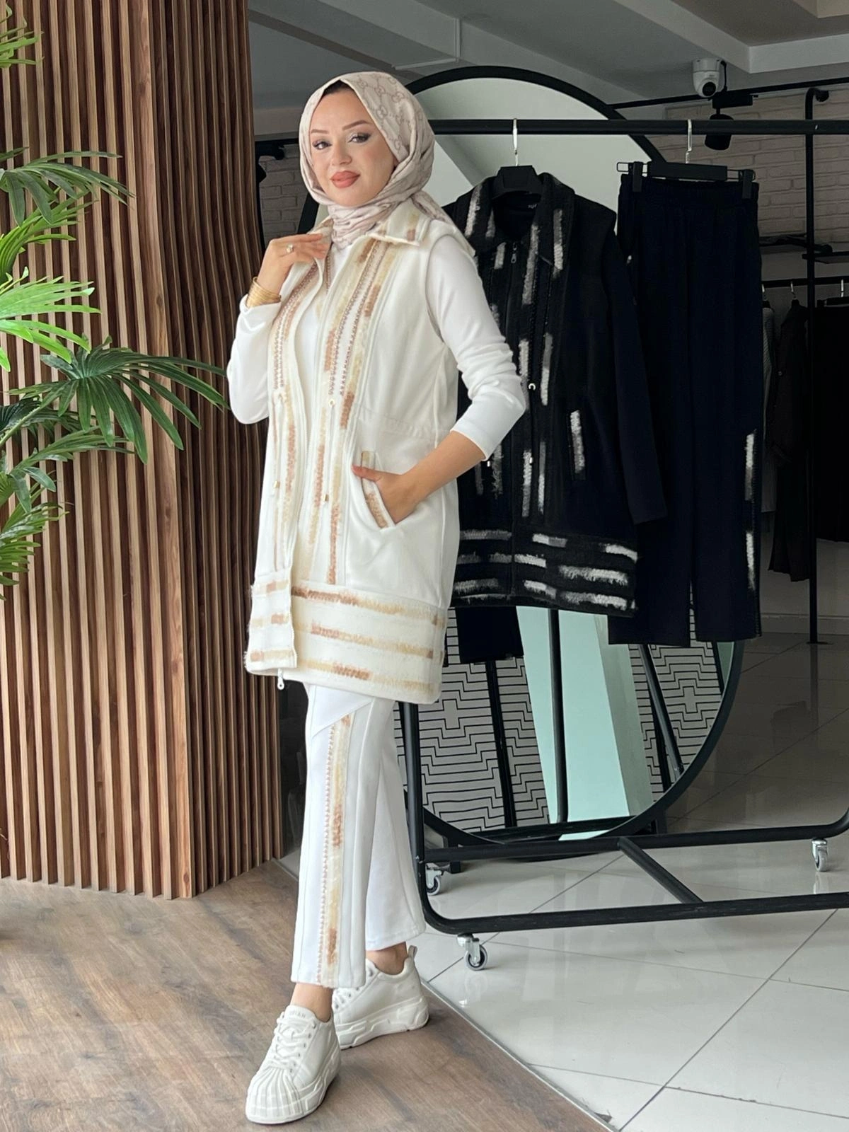 POLAR YÜN YELEK - MODAL TUNİK PANTOLON TAKIM - Ekru