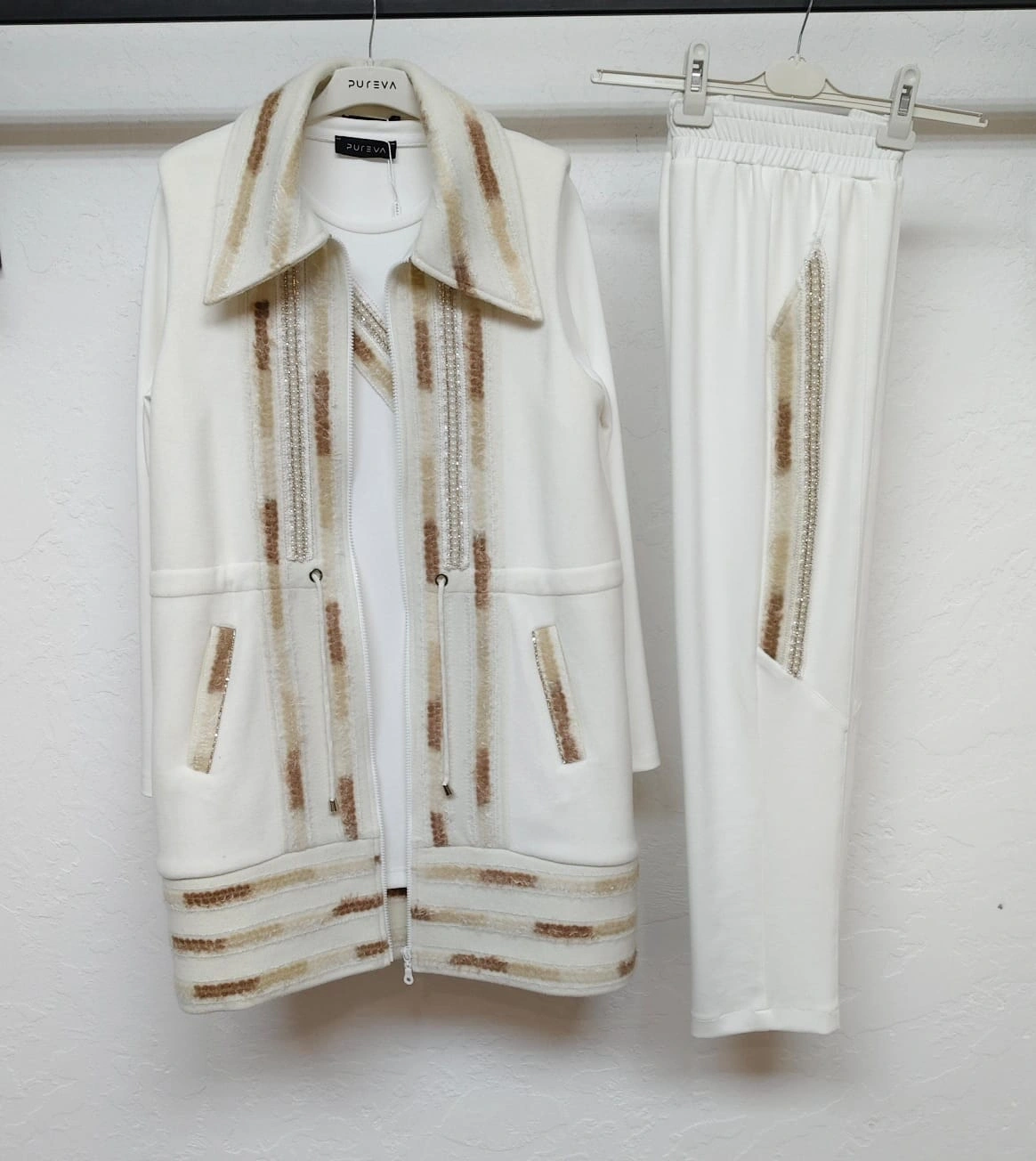 POLAR YÜN YELEK - MODAL TUNİK PANTOLON TAKIM - Ekru