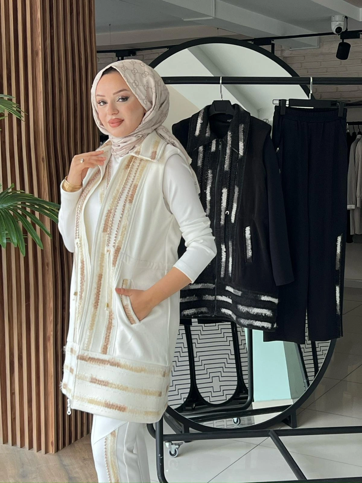 POLAR YÜN YELEK - MODAL TUNİK PANTOLON TAKIM - Ekru