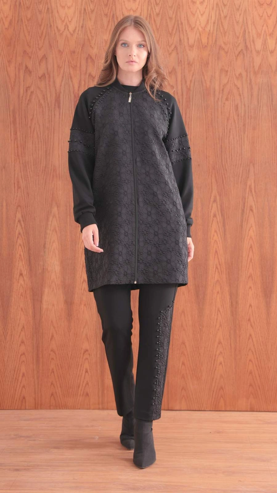 MODAL JAKAR TUNİK KAP PANTOLON TAKIM - Siyah