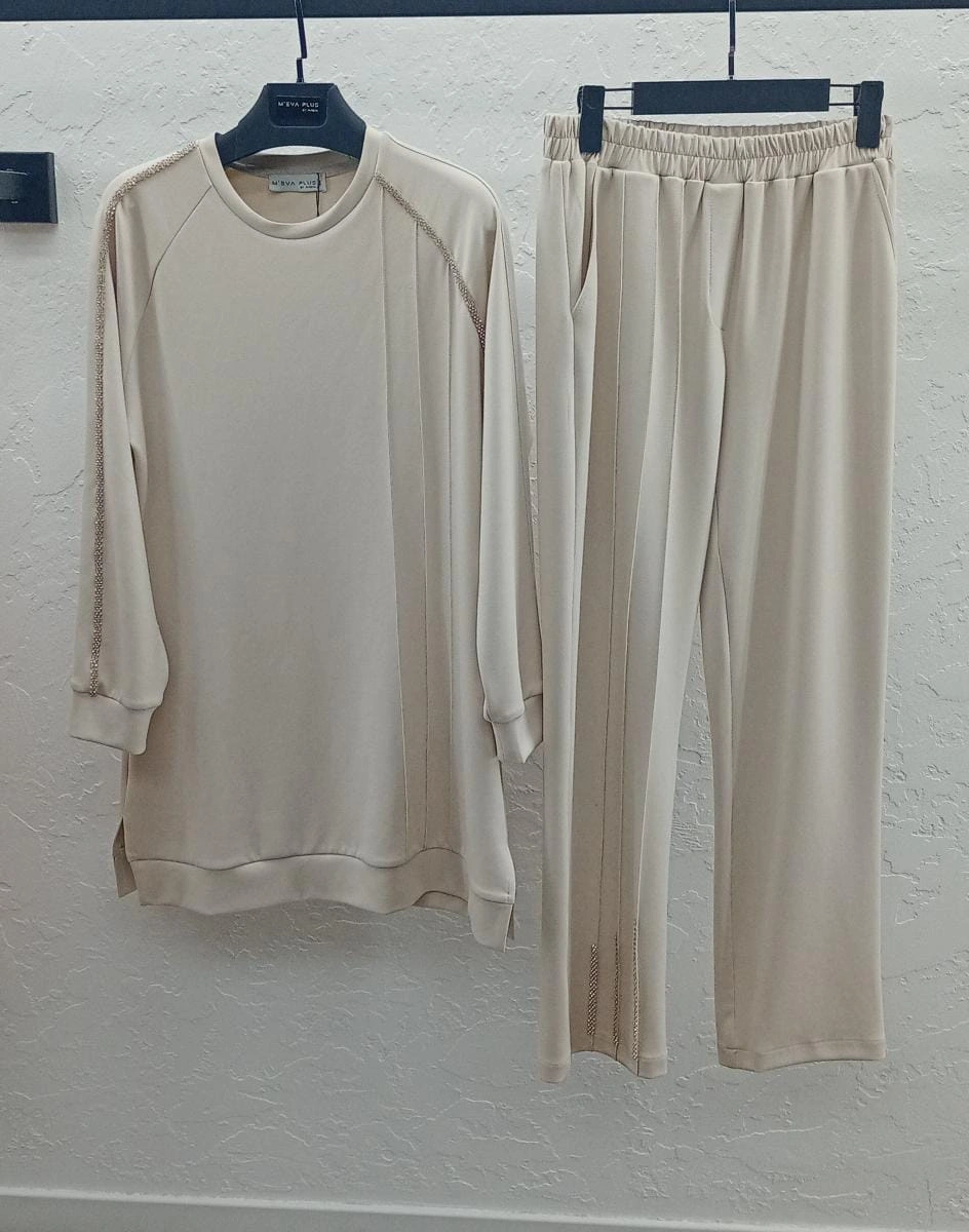 BAMBU MODAL TUNİK & PANTOLON TAKIM - Taş