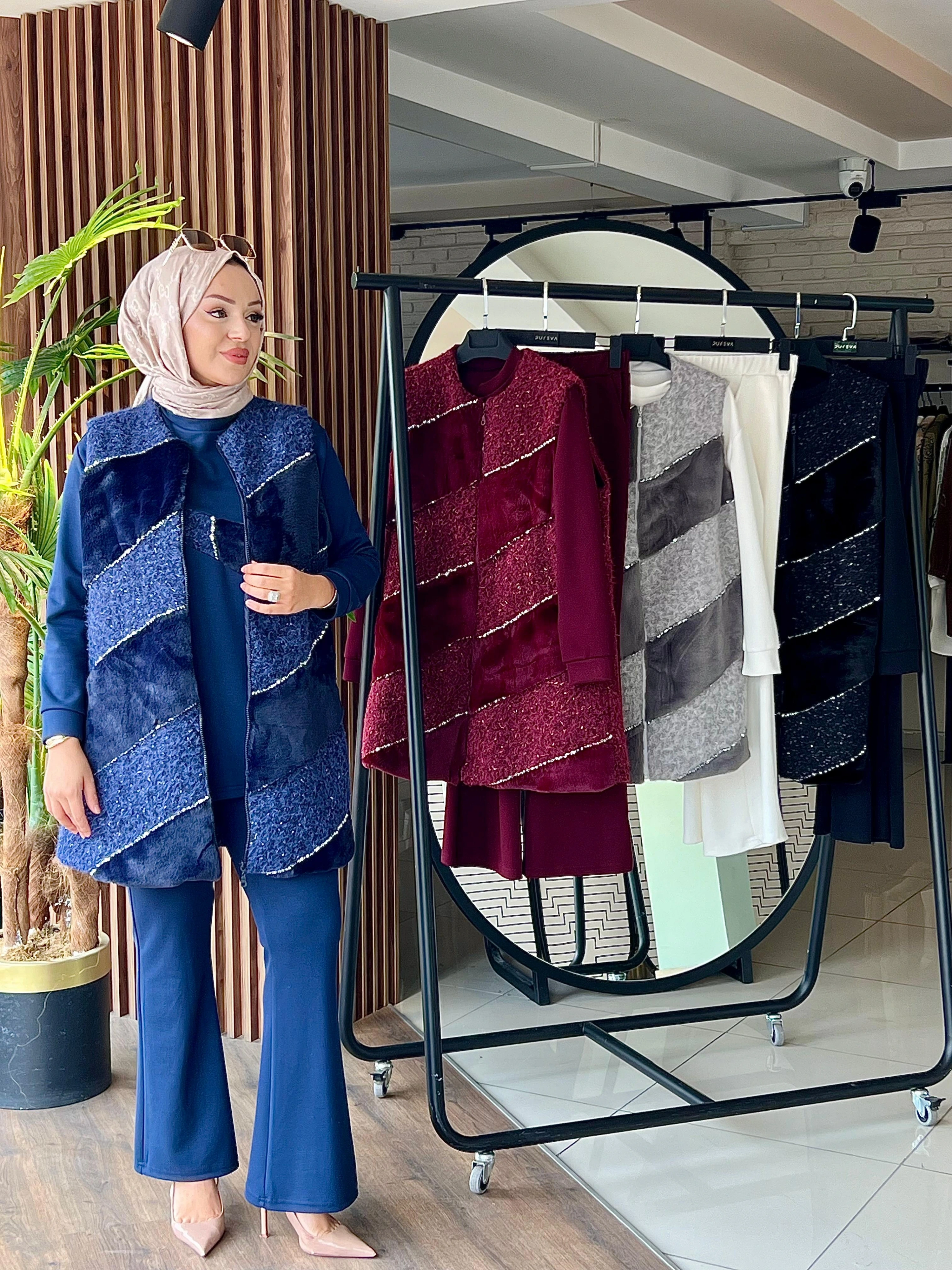 ANGORA YELEK & MODAL TUNİK PANTOLON TAKIM - Lacivert