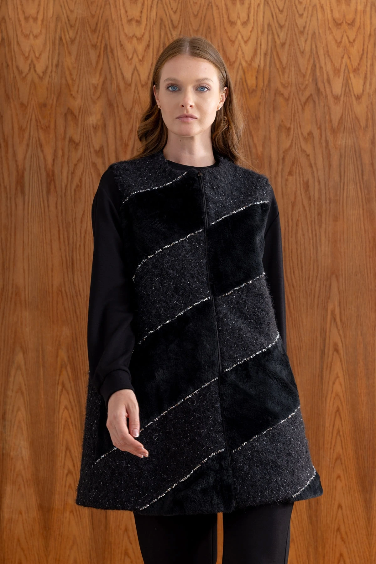 ANGORA YELEK & MODAL TUNİK PANTOLON TAKIM - Siyah