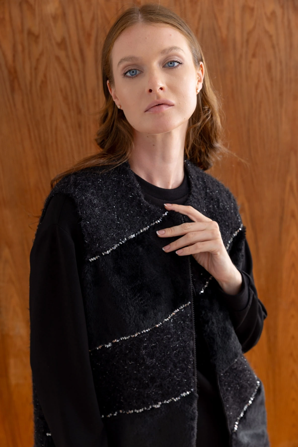 ANGORA YELEK & MODAL TUNİK PANTOLON TAKIM - Siyah