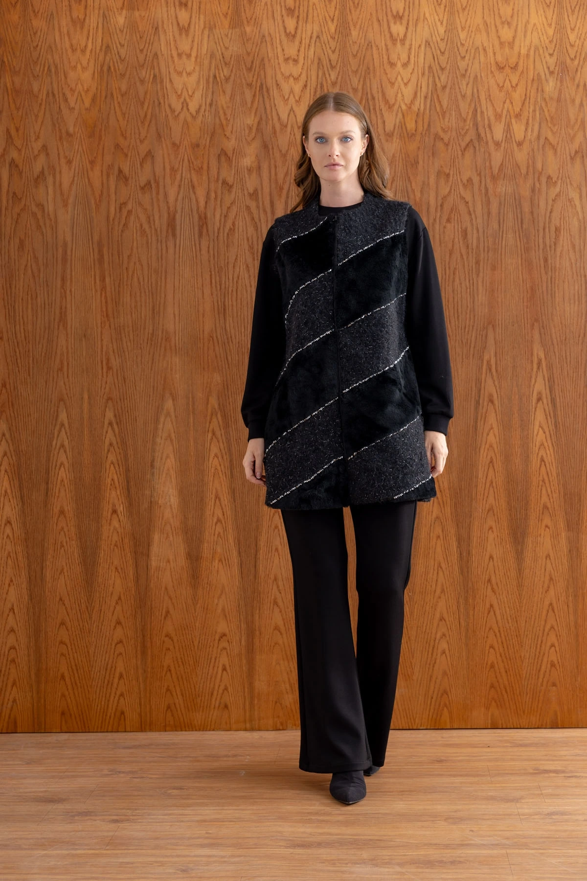 ANGORA YELEK & MODAL TUNİK PANTOLON TAKIM - Siyah