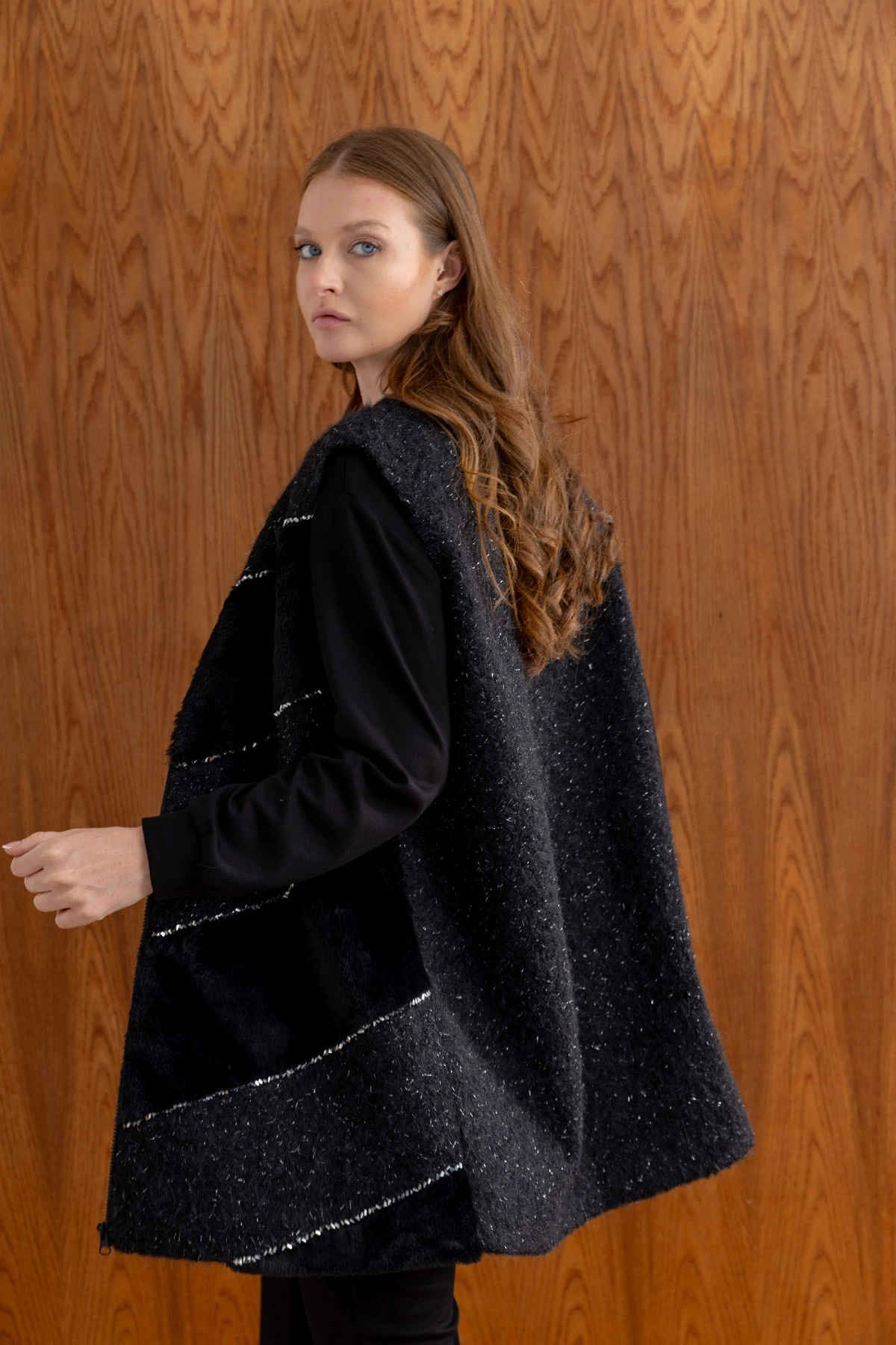 ANGORA YELEK & MODAL TUNİK PANTOLON TAKIM - Siyah