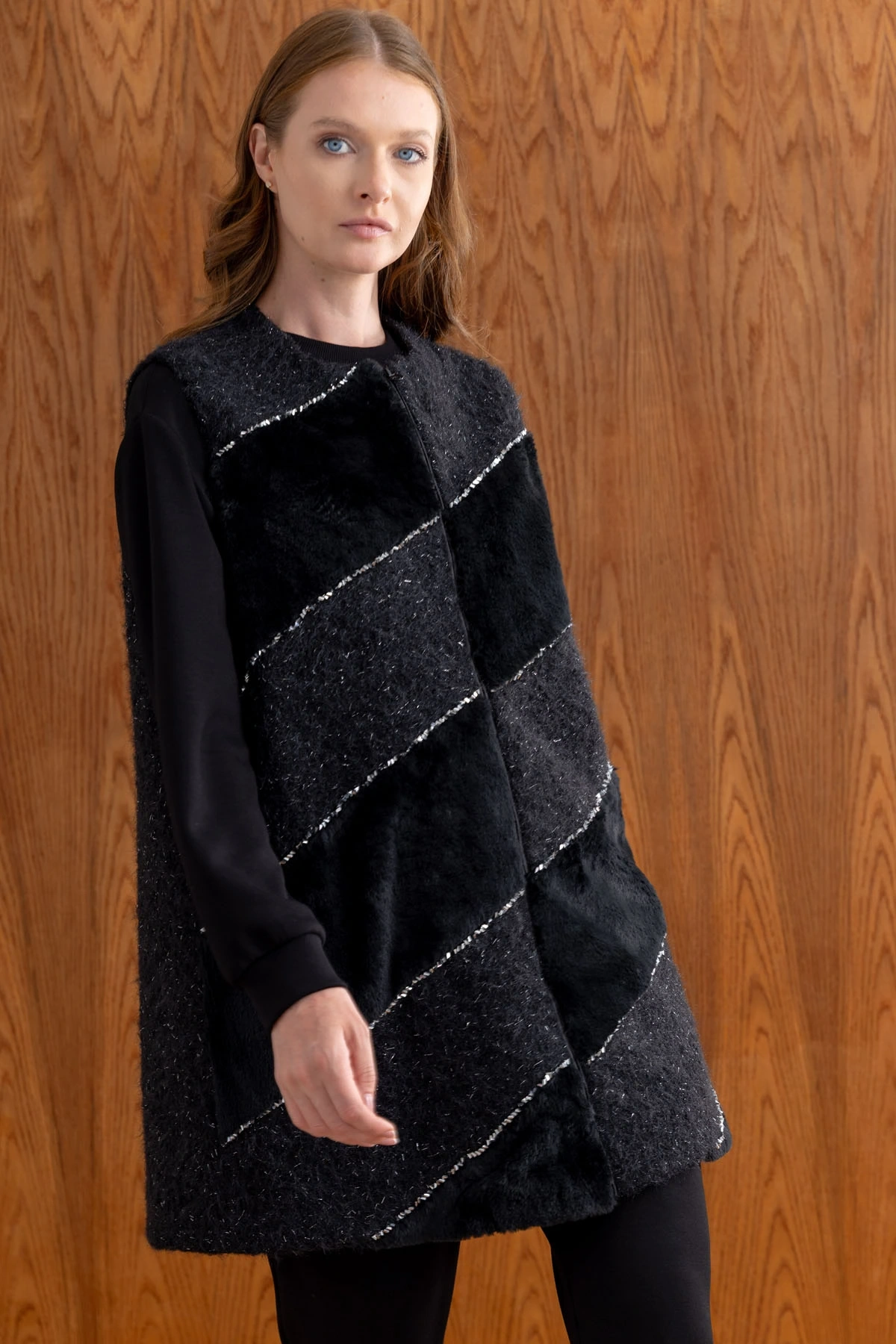 ANGORA YELEK & MODAL TUNİK PANTOLON TAKIM - Siyah