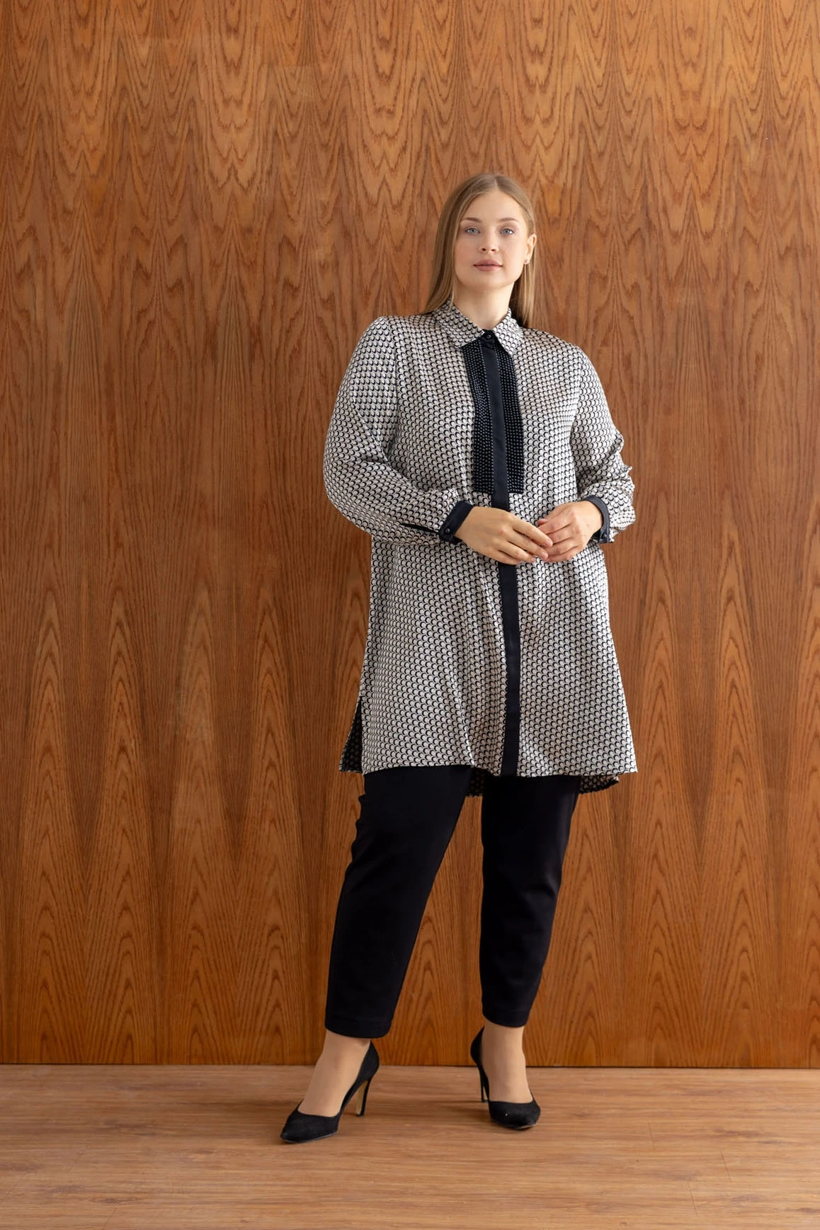 FLOŞ SATEN TUNİK - Siyah