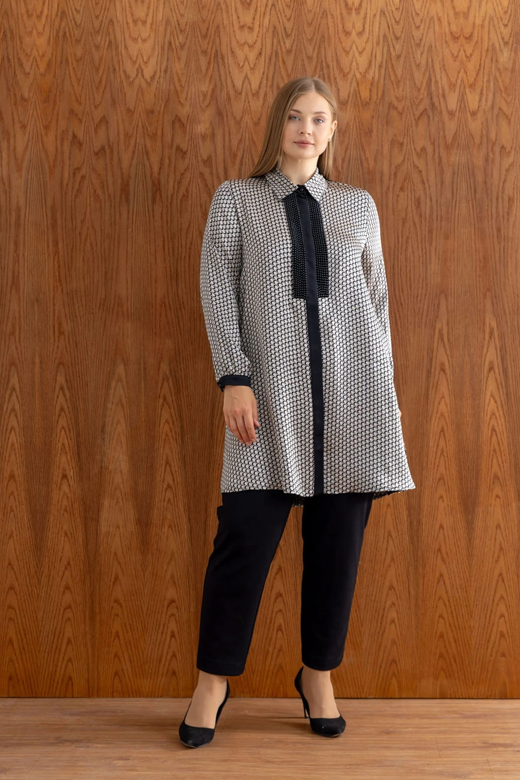 FLOŞ SATEN TUNİK - Siyah