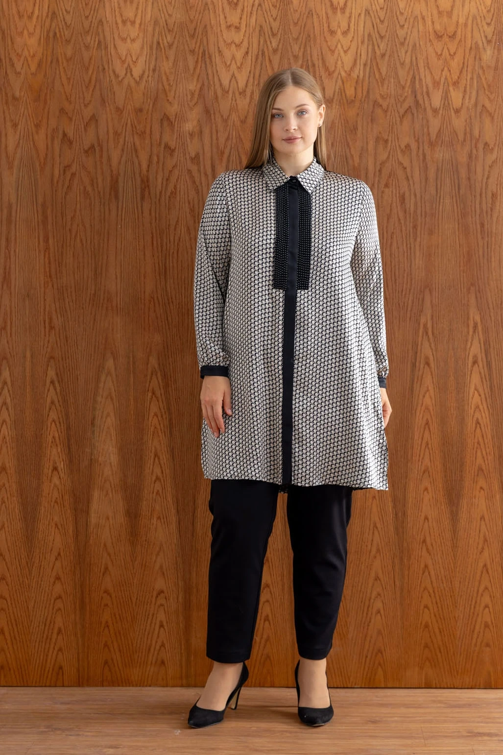 FLOŞ SATEN TUNİK - Siyah