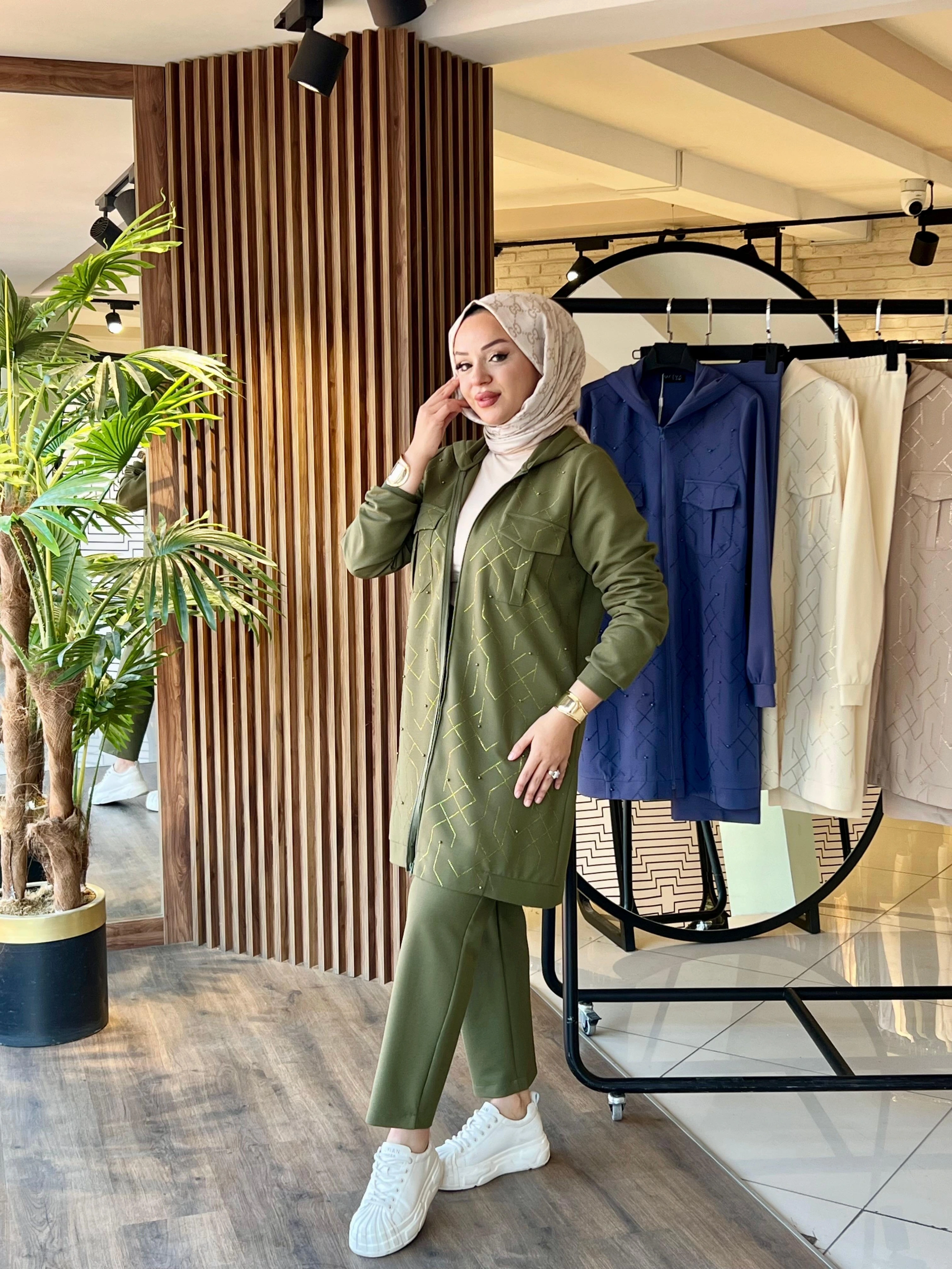 İTHAL TAŞLI TUNİK PANTOLON TAKIM - Haki