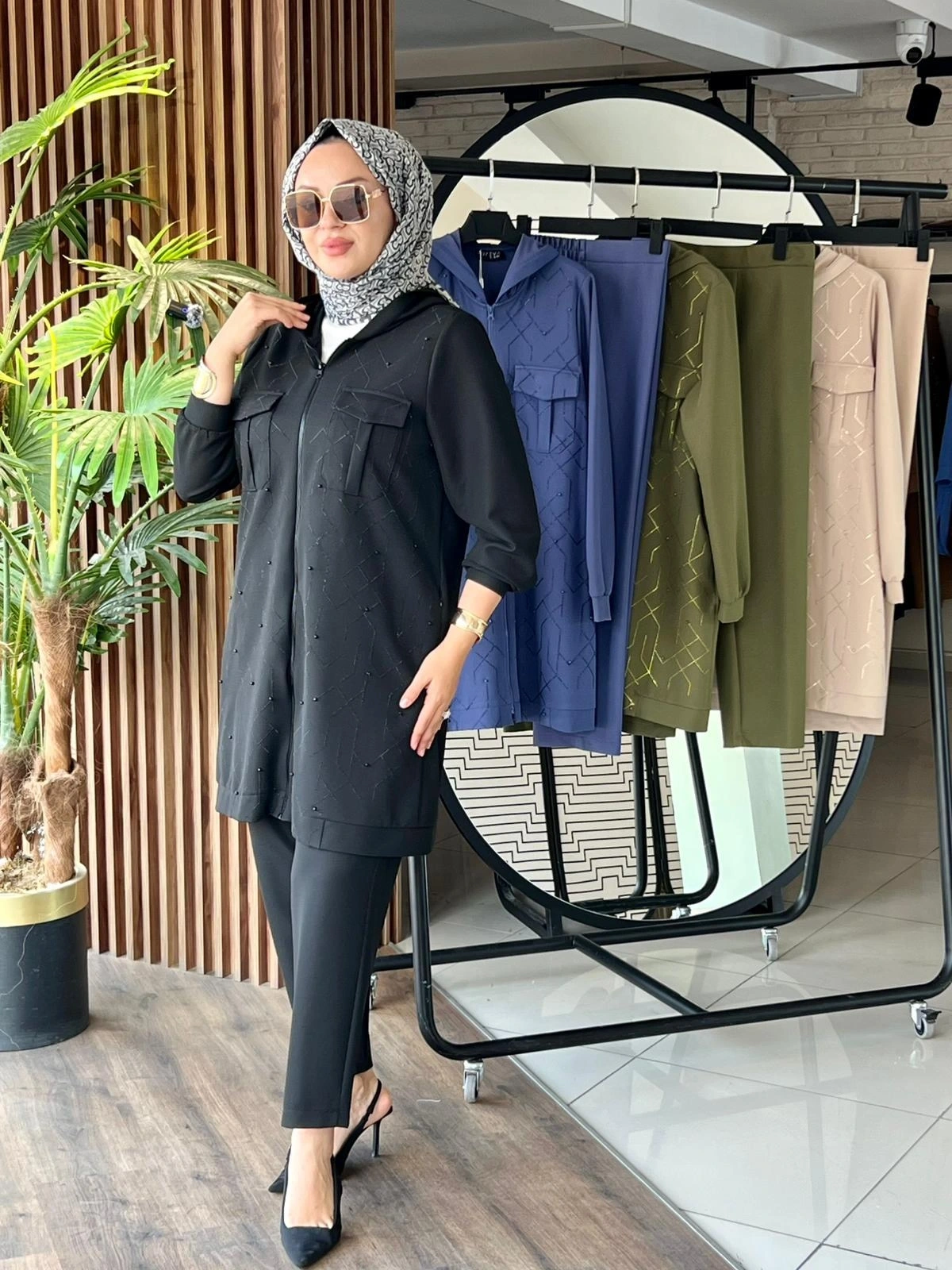 İTHAL TAŞLI TUNİK PANTOLON TAKIM - Siyah