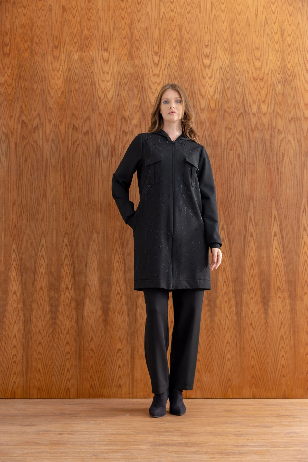 İTHAL TAŞLI TUNİK PANTOLON TAKIM - Siyah