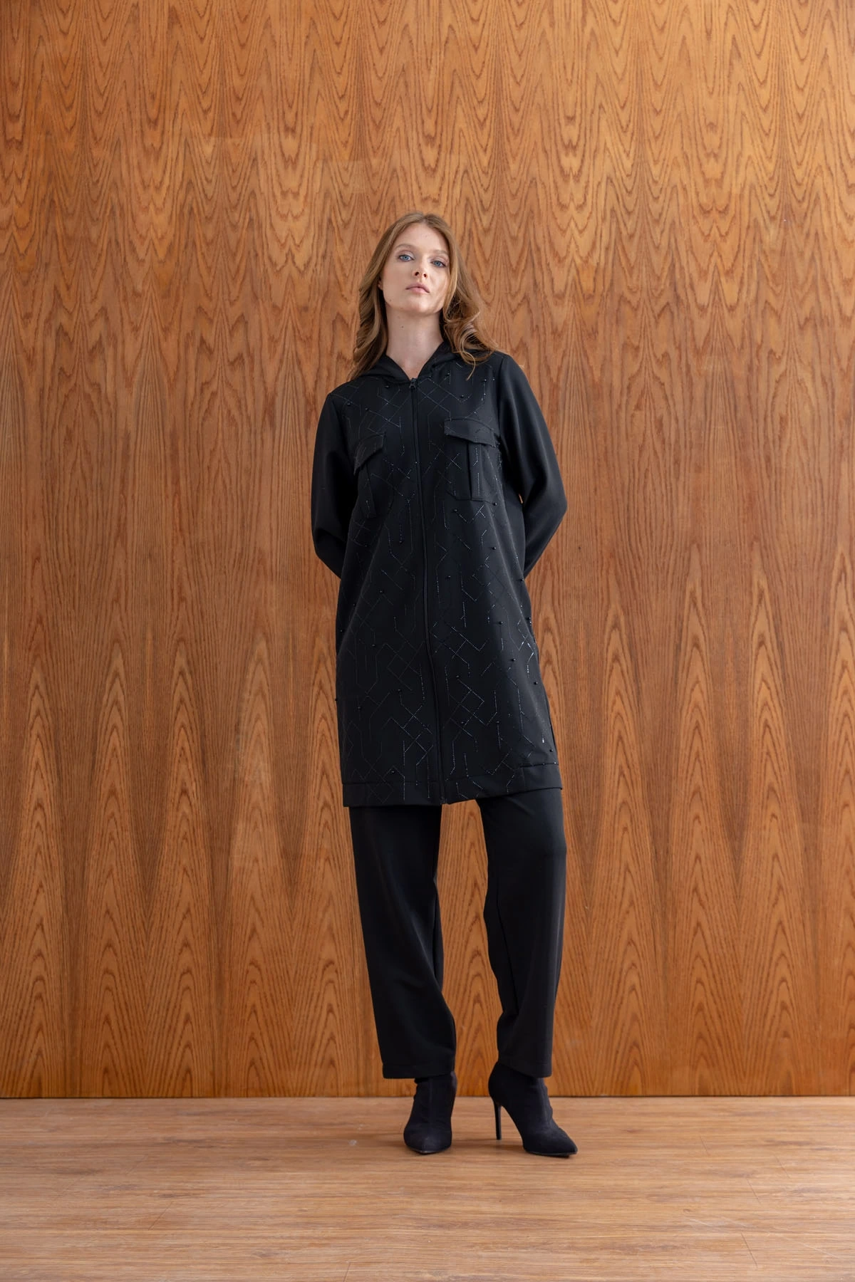 İTHAL TAŞLI TUNİK PANTOLON TAKIM - Siyah