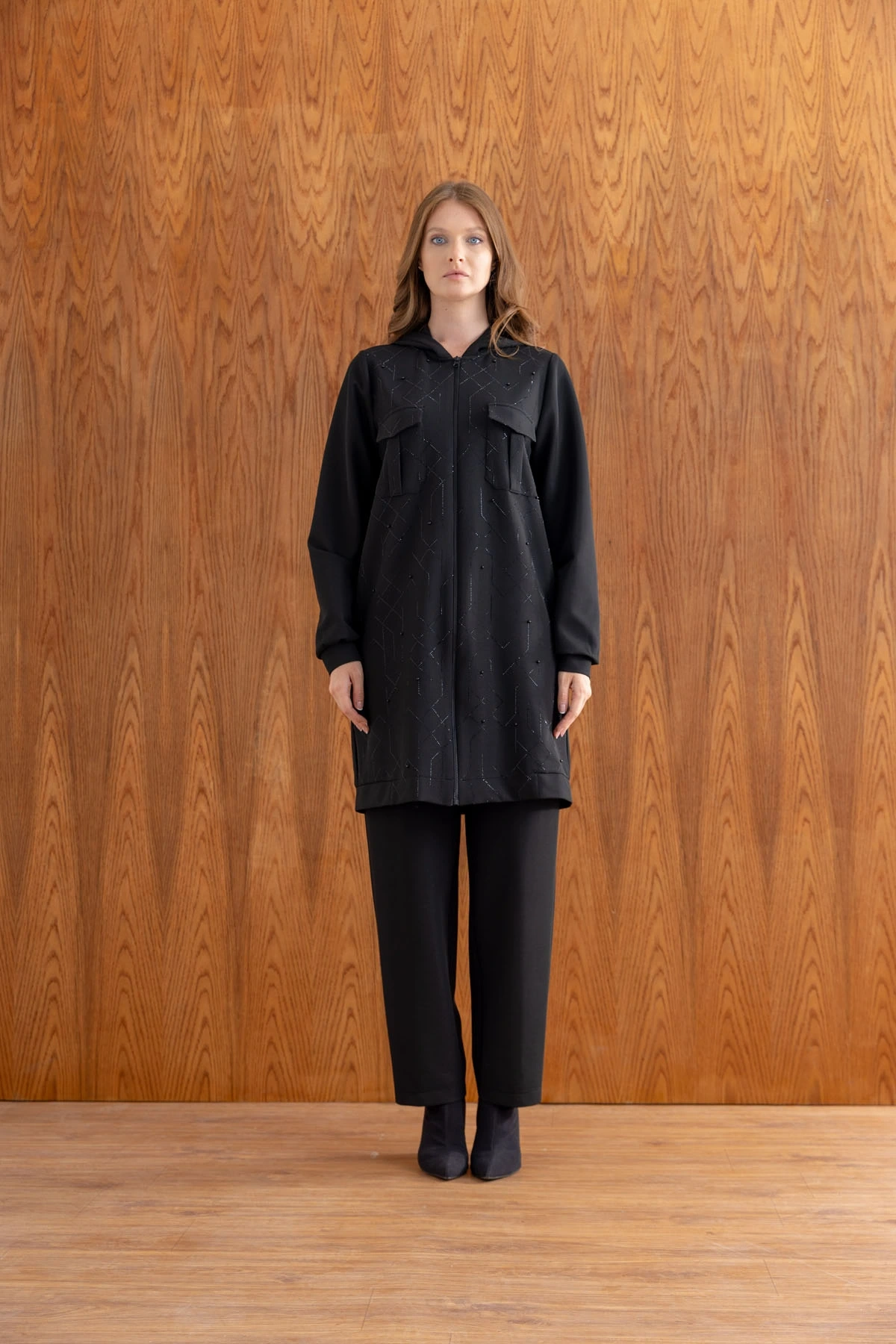 İTHAL TAŞLI TUNİK PANTOLON TAKIM - Siyah