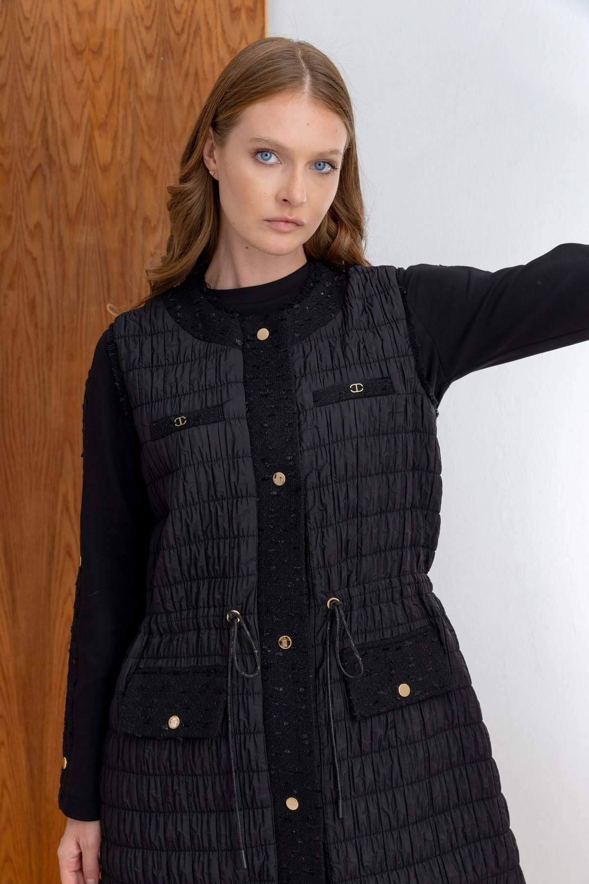 KAPİTONE PUFY YELEK & MODAL TUNİK PANTOLON TAKIM ZIMBALI - Siyah