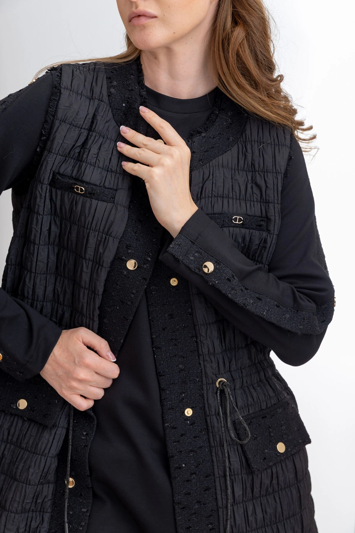 KAPİTONE PUFY YELEK & MODAL TUNİK PANTOLON TAKIM ZIMBALI - Siyah