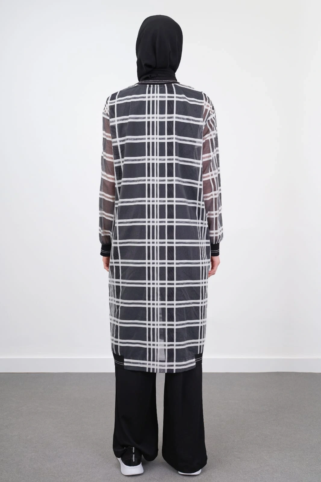 Kareli Tül Ceket - Siyah/Beyaz