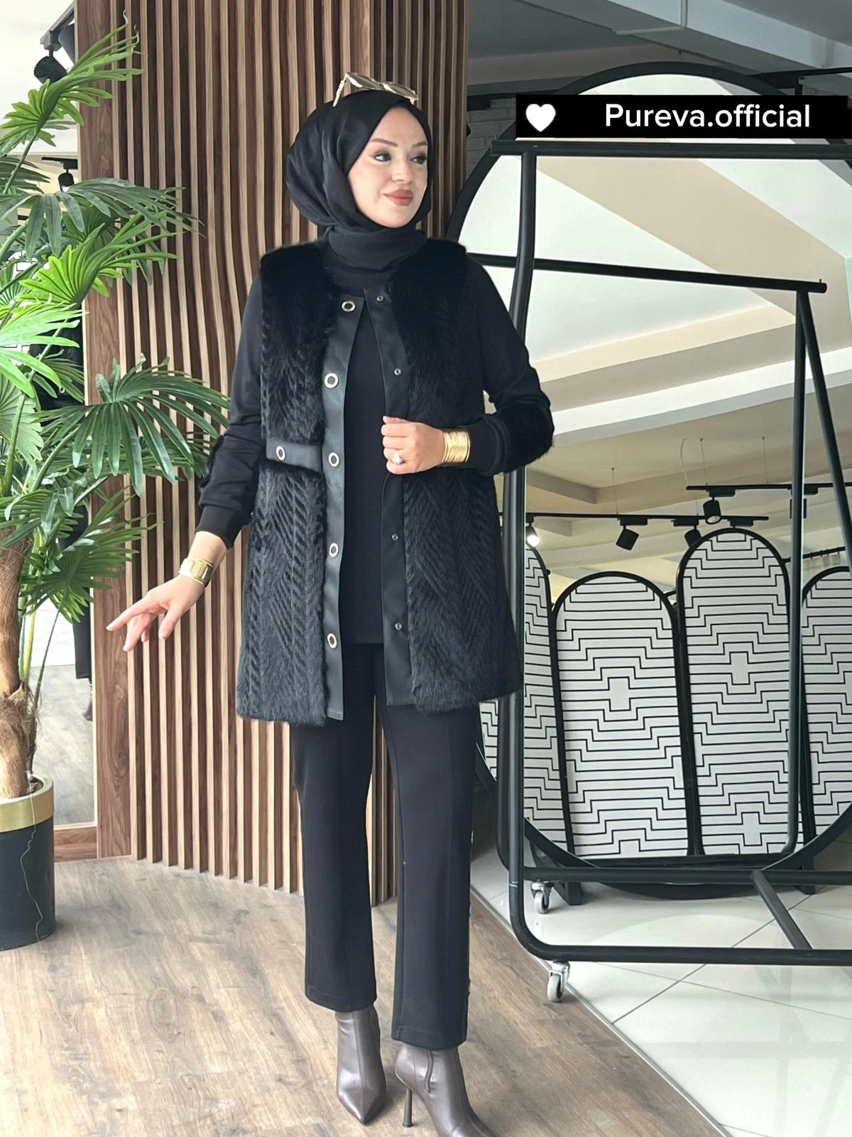 KÜRK YELEK & MODAL ÜÇLÜ TAKIM - Siyah