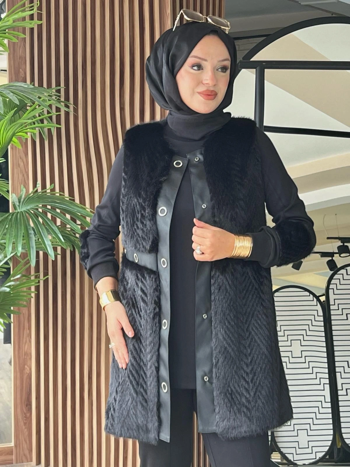 KÜRK YELEK & MODAL ÜÇLÜ TAKIM - Siyah