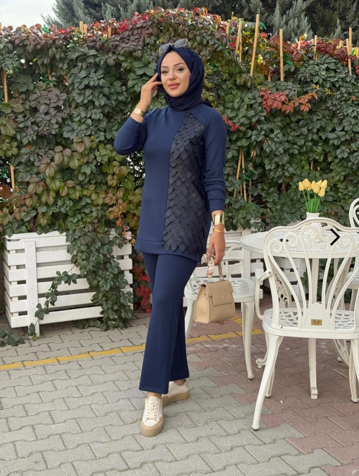 MODAL DERİ KONBİNLİ TUNİK PANTOLON TAKIM - Lacivert