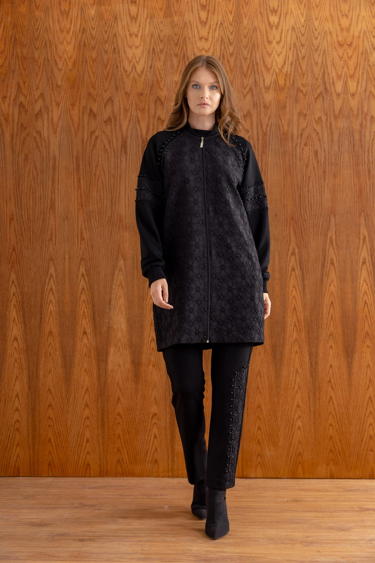 MODAL JAKAR TUNİK KAP PANTOLON TAKIM - Siyah