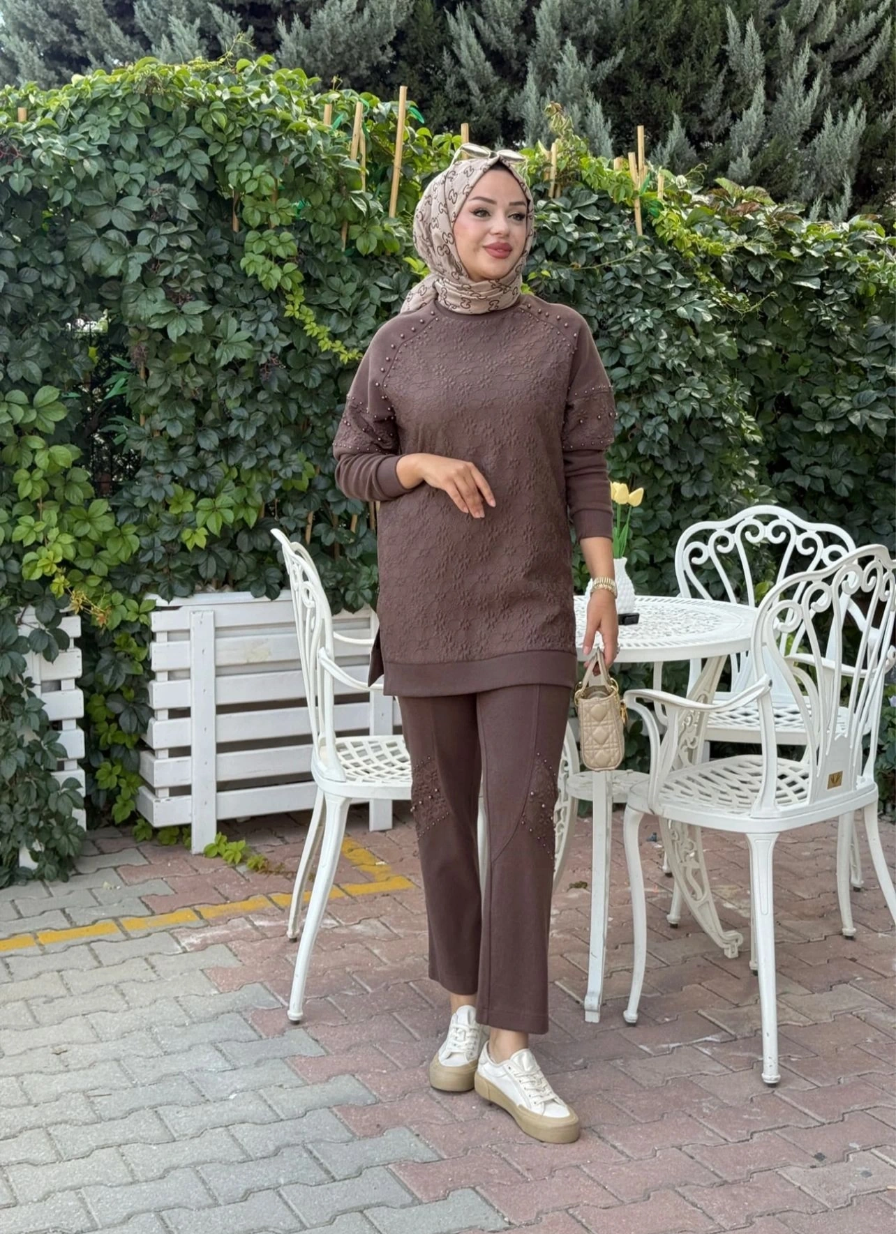 MODAL JAKAR TUNİK PANTOLON TAKIM - Çikolata